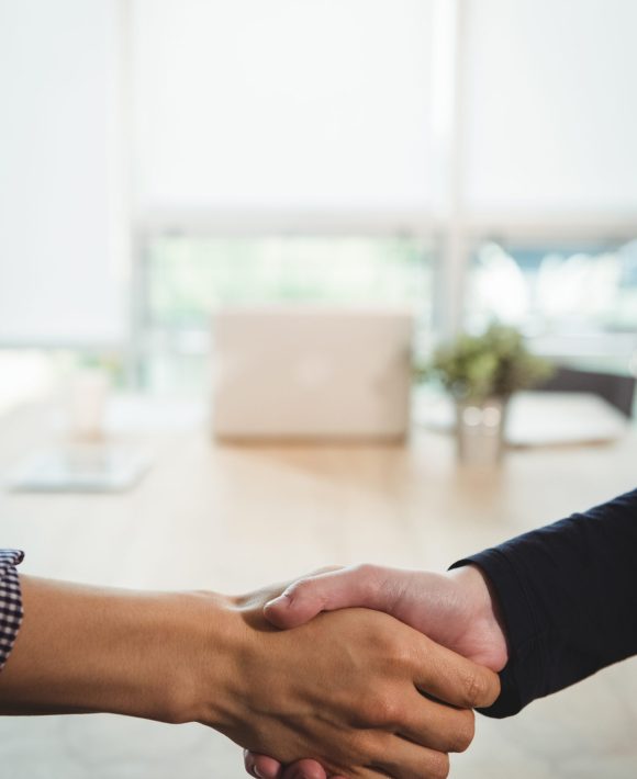 Business executives shaking hands with each other in office Business executives shaking hands with each other in office